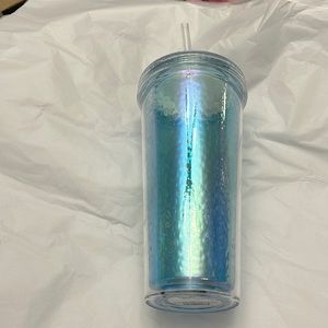 NWT SUN SQUAD hammered look iridescent double wall tumbler with straw